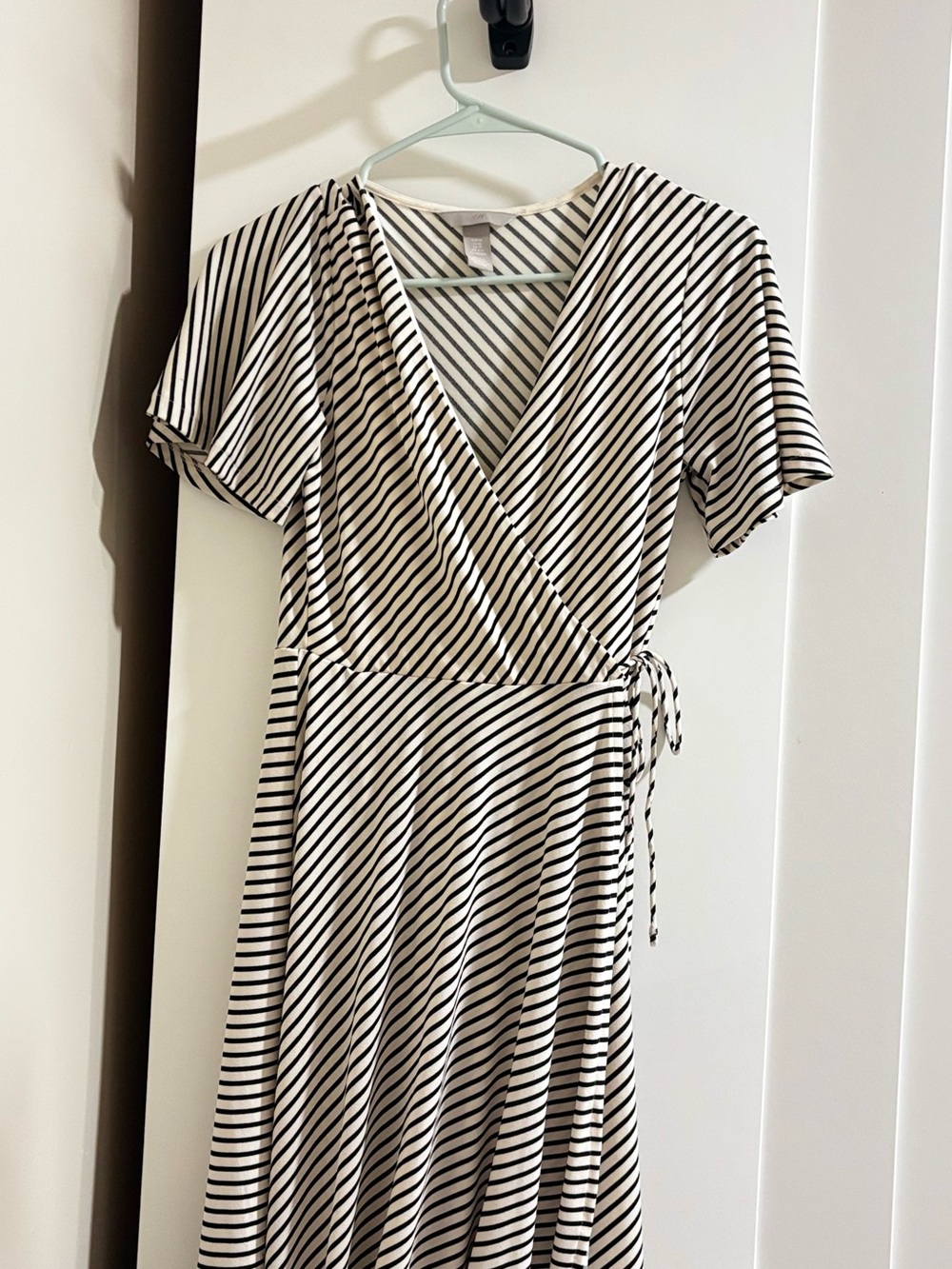 H&M Black and White Striped Wrap Midi Dress